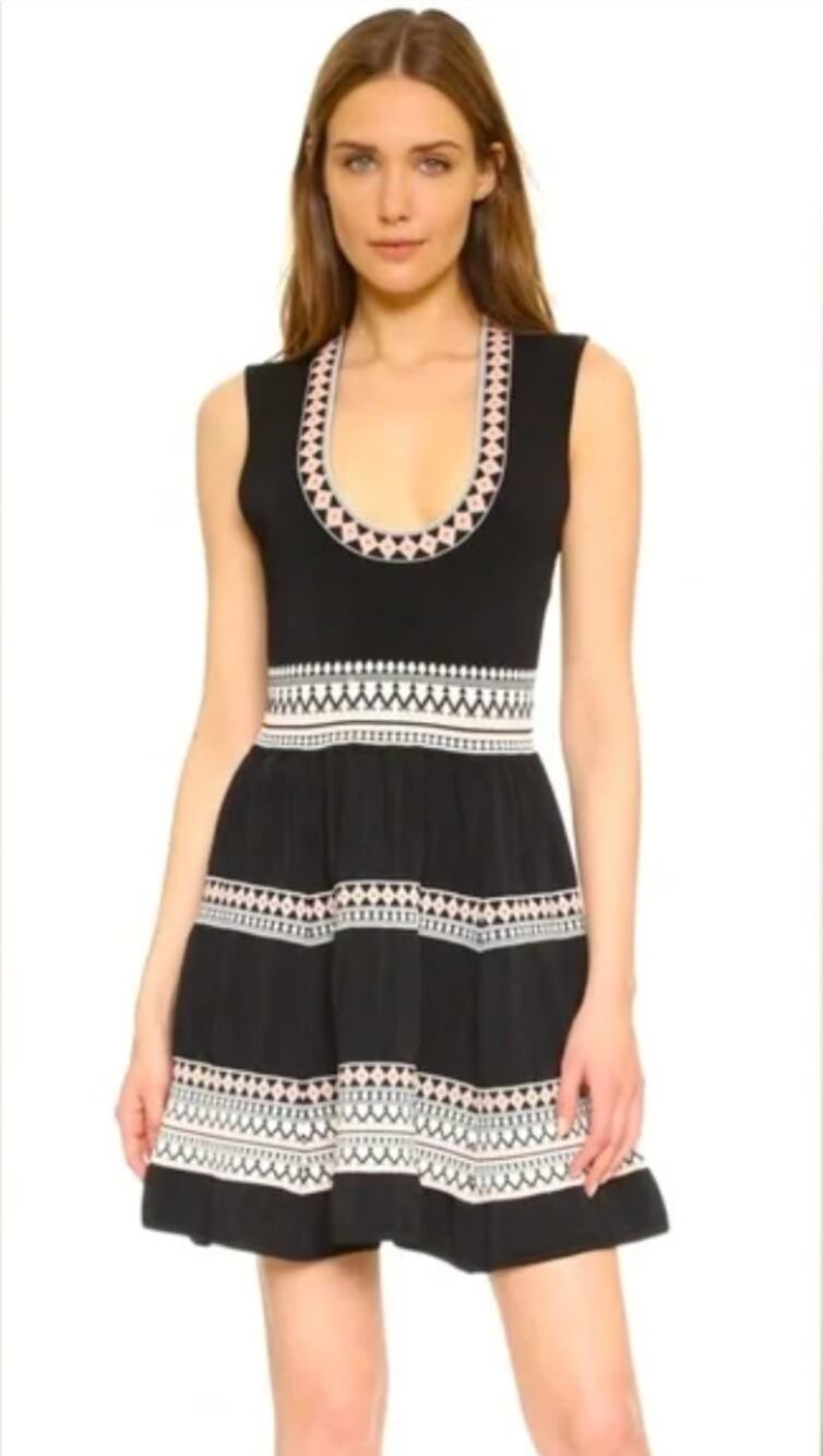 Ronny Kobo Womens XS Black Multi Mosaic Knit Fit And Flare Luxury Mini Dress